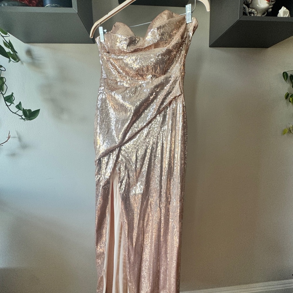 Gold Sequin Strapless Gown